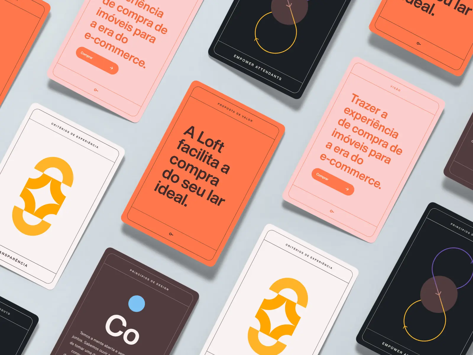 Cartões impressos com a identidade visual da Loft