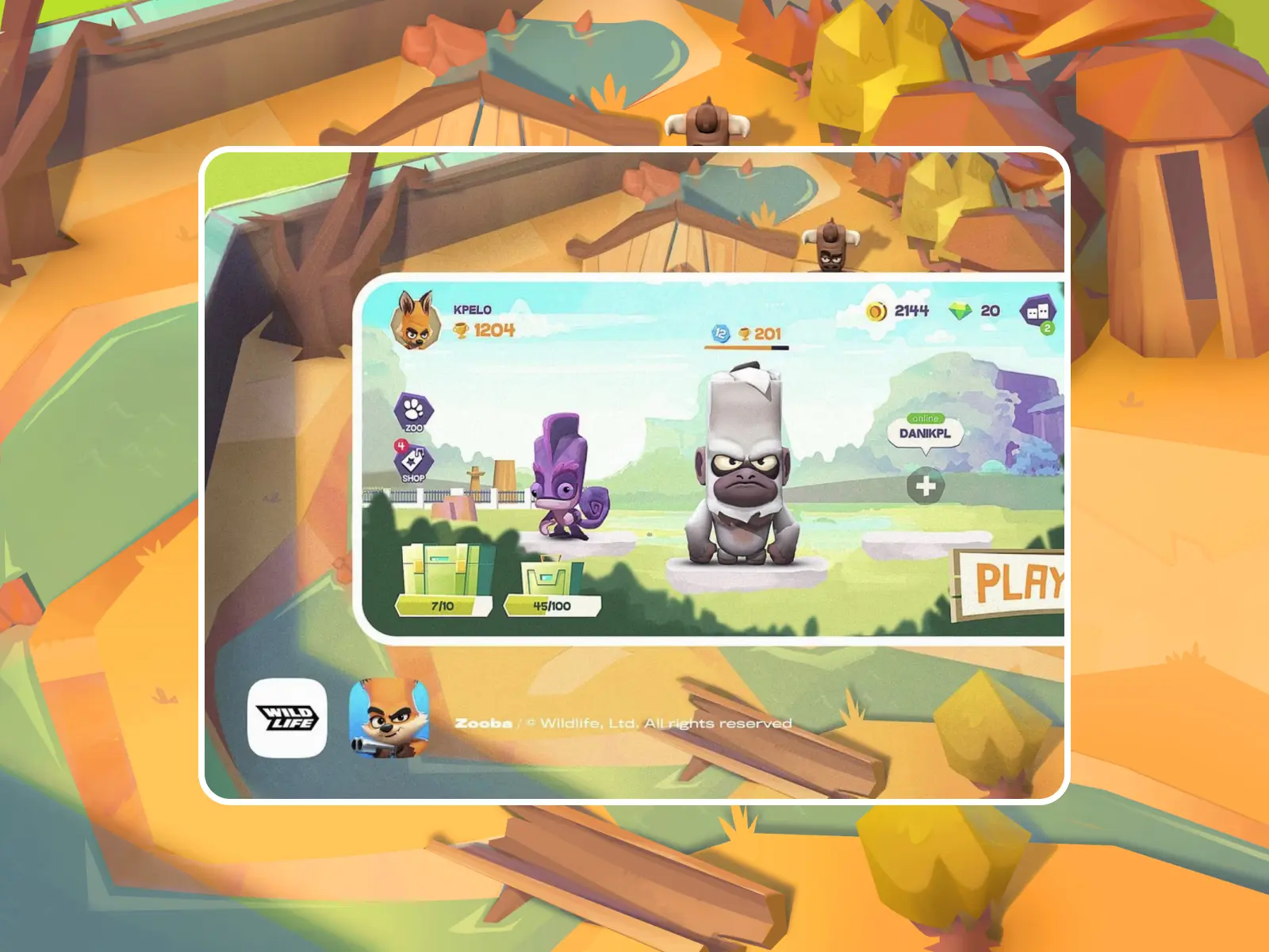 Interface de jogo mobile com personagens
