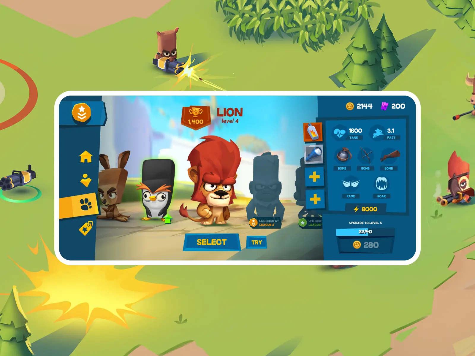 Tela de seleção de personagens em jogo da Wildlife